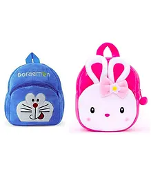 PROERA Doraemon & Rabbit  Kids School Bag Soft Plush Blue Pink Pack of 2 - Height 30 cm
