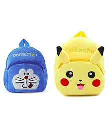 PROERA Doraemon & pikachu Kids School Bag Soft Plush Blue Yellow Pack of 2 - Height 12 Inches