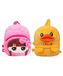 PROERA Hi Girl & duck Kids School Bag  Soft Plush Pack of 2 Pink Yellow -  Height 12 Inches