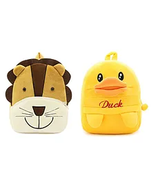 PROERA Lion & duck Kids School Bag  Soft Plush Cartoon Baby Bag Pack Of 2 Multicolour - Height 12 Inches