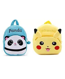 PROERA Panda & Pikachu Kids School Bag  Soft Plush Cartoon Baby Bag Pack of 2 Multicolour - Height 15 Inches