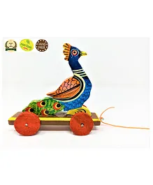 A&A Kreative Box Wooden Pull Along Peacock Toy - Multicolor
