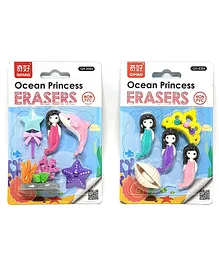 Crackles Cutest Sea Mermaid Princess Pattern Fancy Erasers Pack of 2 - Multicolour