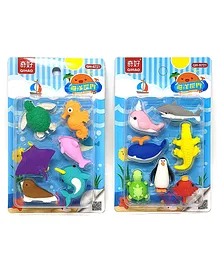 Crackles Cutest Sea Animal Pattern Fancy Erasers Pack of 2 - Multicolour
