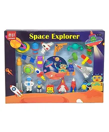 Crackles Outer Space Astronaut Theme Fancy Puzzle Take It Apart Erasers Pack Of 21 - Multicolour