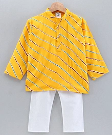 Teentaare Full Sleeves Leheriya Striped Kurta And Pyjama Set - Yellow White