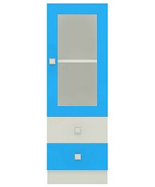 adona minerva bookshelfcumstorage cabinet with glass shutter & 2 drawers  azure blue