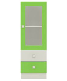 adona minerva bookshelfcumstorage cabinet with glass shutter & 2 drawers  verdant green