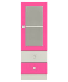 adona minerva bookshelfcumstorage cabinet with glass shutter & 2 drawers  barbie pink