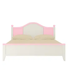 Adona Victoria Teak Wood Queen Bed with Posts and Curved Headboard- Pink