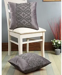 Eyda Velvet Cushion Covers with Embroidery Set of 2 - Grey