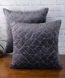 Eyda Super Soft Velvet Quilted Cushion Cover Pack of 2 - Grey