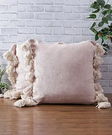Eyda 100% Viscose Chenille Cotton Tassel Cushion Covers Set of 2 - Pink