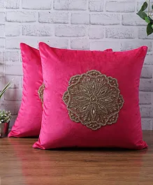 Eyda Velvet Floral Beaded Cushion Cover Pack of 2 - Pink