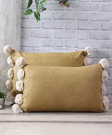 Eyda Chenille Cotton Pom Pom Cushion Covers Pack of 2 - Brown