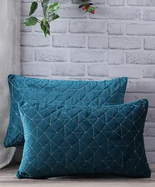 Eyda Super Soft Velvet Quilted Cushion Cover Pack of 2 - Blue