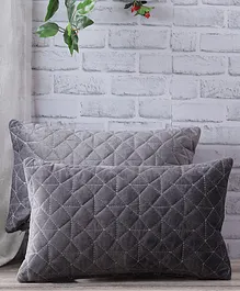 Eyda Super Soft Velvet Quilted Cushion Cover Pack of 2 - Grey