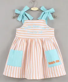 Bloom Up Singlet Sleeves Frocks Striped & Text Print - Peach