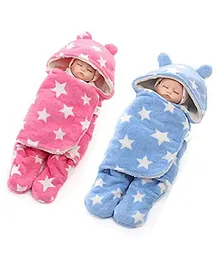 BABYZONE Baby Blanket cum Wrapper Star Print Pack of 2 - Pink Blue