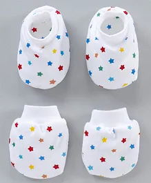Simply Cotton Mittens And Booties All Over Star Printed - White