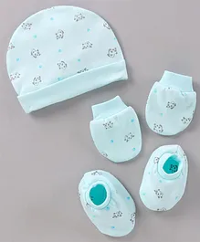 Simply Cap Mitten & Booties Set Panda Print Blue - Diameter 10 cm