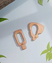 Ariro Organic Non Toxic Cheese & Icecream Stick Neem Wood Teethers Pack of 2 - Brown