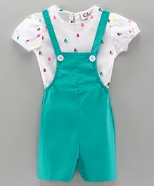 M'andy Cap Sleeves Printed Top And Dungaree Set - Blue