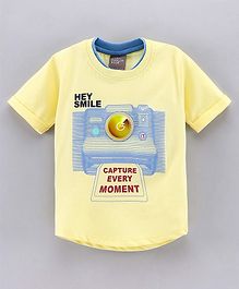 Little Kangaroos Half Sleeves Tshirts Camera Print - Yellow