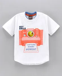 Little Kangaroos Half Sleeves Tshirts Camera Print - White