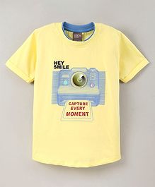 Little Kangaroos Half Sleeves T-Shirt Camera Print - Yellow