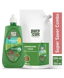PureCult Dishwashing Liquid Bottle With Refill Pouch Combo - 500ml & 750ml