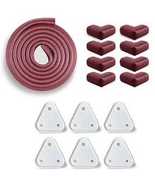 BabyPro Lab Tested Certified Baby Proofing Combo Set of 15 2 Meters PreTaped Edge Guard 8 Corner Guards & 6 Electric Socket Covers - Brown