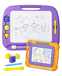Fiddlerz Magnetic Drawing Doodle Board With Stamps & Pen Pack Of 2 - Multicolor