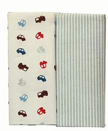 Kiwi Baby Blankets Pack of 2 Cars And Stripes Print - White Grey