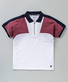 Stupid Cupid Half Sleeves Colour Blocked Polo T Shirt - White