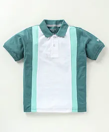 Stupid Cupid Half Sleeves Colour Blocked Polo T Shirt - Blue