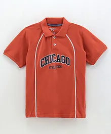 Stupid Cupid Half Sleeves Chicago Printed Polo Tee - Rust