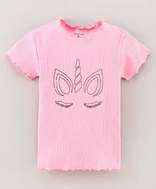 Stupid Cupid Short Sleeves Unicorn Print Top - Pink