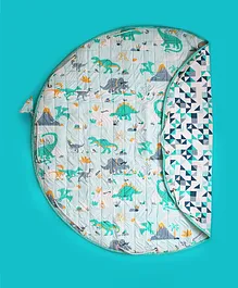 SilverLinen Snooze & Roar Dinosaur Quilted Cotton Playmat cum Storage Bag- Multicolor
