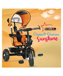 Amardeep Baby Tricycle Sunshine With Safety Armrest Parental Control and Canopy - Orange