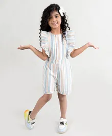 Fairies Forever Short Sleeves Striped Jumpsuit - Off White