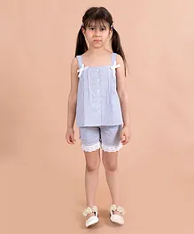 Fairies Forever Sleeveless Striped Lace Night Suit - Blue