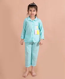Fairies Forever Full Sleeves Checked Night Suit - Blue