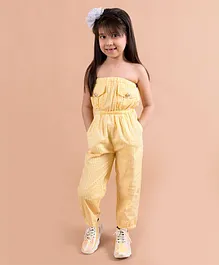 Fairies Forever Sleeveless Checks Print Tube Pattern Jumpsuit With Pockets -Yellow