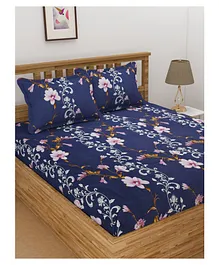 Florida Polycotton King Bed Sheet with Pillow Cover Floral Print - Blue