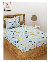 Florida Polycotton Single Bed Sheet with Pillow Cover Tortoise Print - Blue