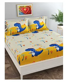 Florida Cotton King Bedsheet with Pillow Covers Dino Print - Blue