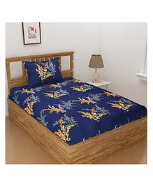 Florida Polycotton Single Bedsheet Floral Print - Navy Blue