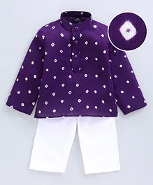 JAV Creations Bandhani Print Full Sleeves Ethnic Kurta With Pajama - Violet