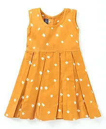 JAV Creations Sleeveless Bandhani Print Box Pleated Dress - Light Brown